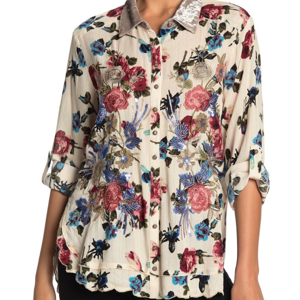 Aratta For You To Choose Floral Sequin Accent Top